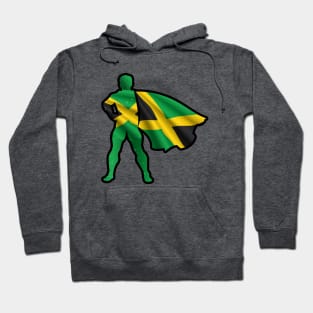 Jamaican Hero Wearing Cape of Jamaica Flag Hope and Peace Unite in Jamaica Hoodie